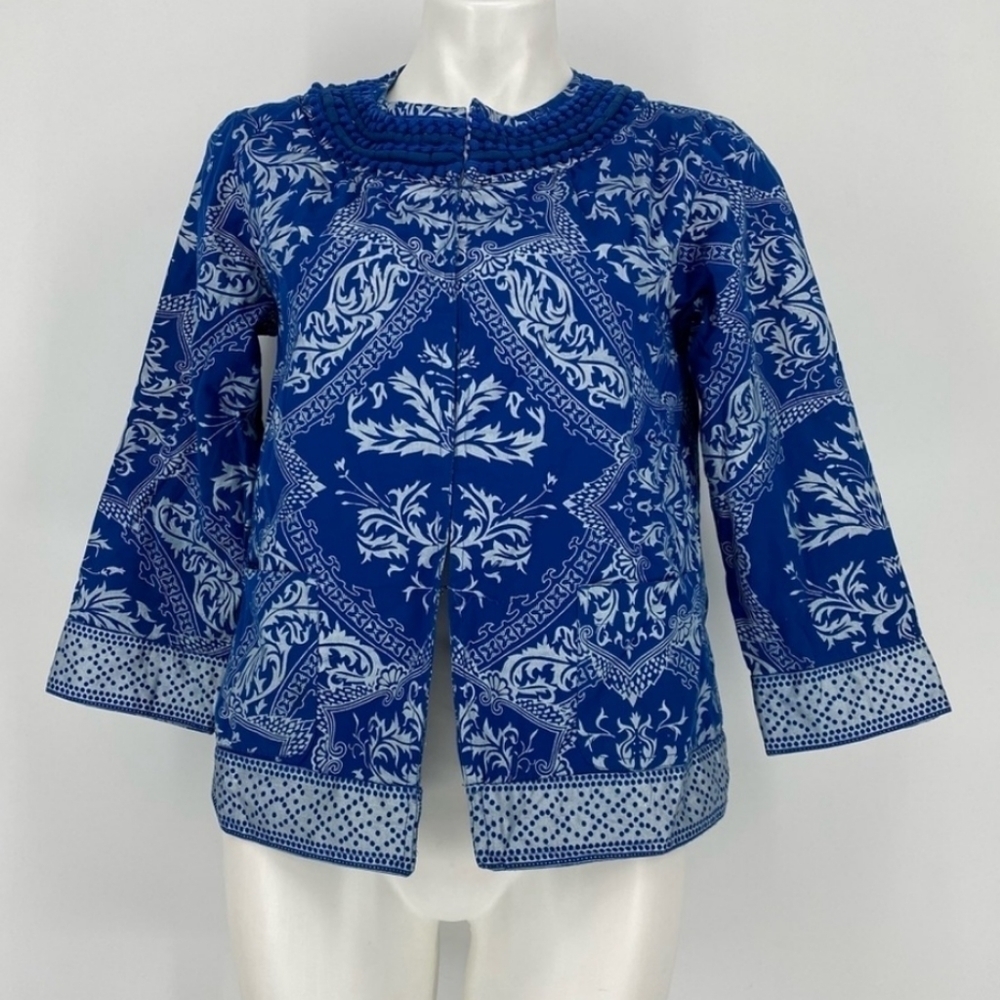 Stunning Chico's 100% Cotton Quilted Blue & Silver Blazer Size 4 / S (Chico's 0)
